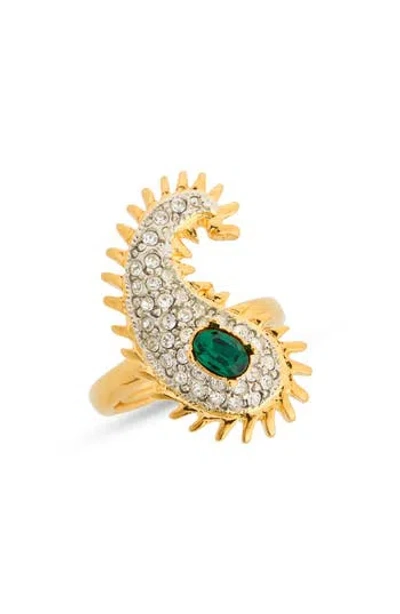 Cz By Kenneth Jay Lane Pavé Crystal Two-tone Paisley Ring In Gold