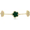 Cz By Kenneth Jay Lane Pavé Cubic Zirconia & Simulated Malachite Clover Charm Bracelet In Multi