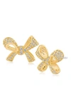 Cz By Kenneth Jay Lane Pavé Cubic Zirconia Bow Stud Earrings In Clear Gold