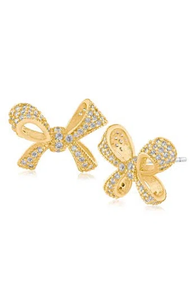 Cz By Kenneth Jay Lane Pavé Cubic Zirconia Bow Stud Earrings In Gold