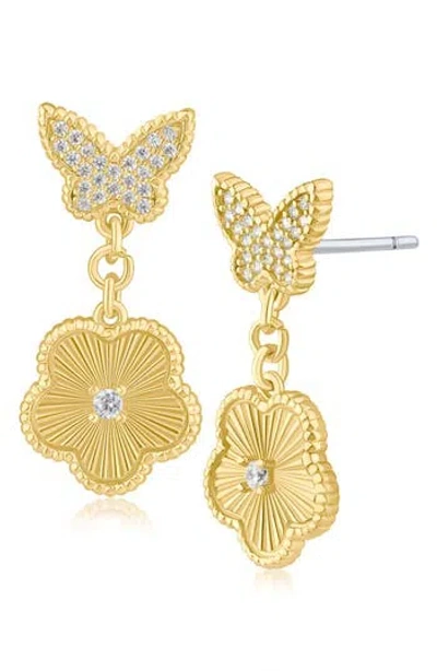 Cz By Kenneth Jay Lane Pavé Cubic Zirconia Butterfly Drop Earrings In Gold