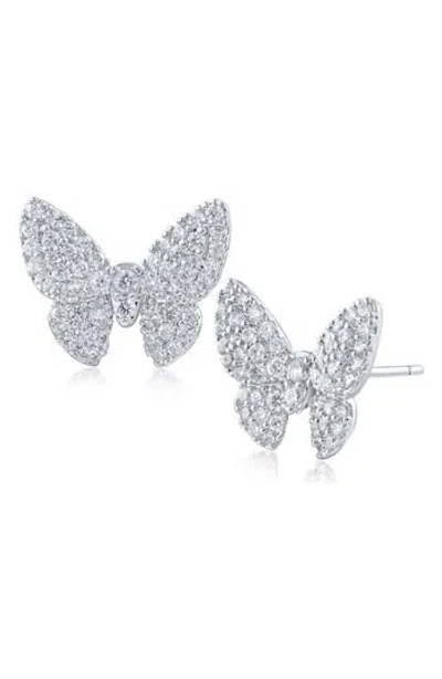 Cz By Kenneth Jay Lane Pavé Cubic Zirconia Butterfly Stud Earrings In Metallic
