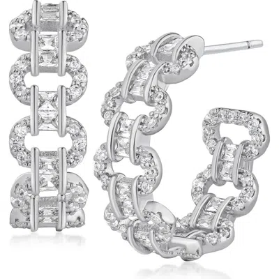 Cz By Kenneth Jay Lane Pavé Cubic Zirconia Chain Hoop Earrings In Gold