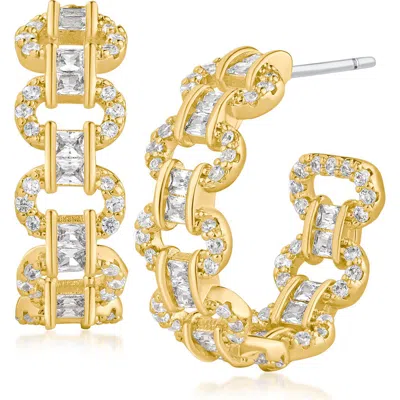 Cz By Kenneth Jay Lane Pavé Cubic Zirconia Chain Hoop Earrings In Gold
