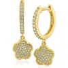 Cz By Kenneth Jay Lane Pavé Cubic Zirconia Clover Drop Huggie Hoop Earrings In Clear/gold