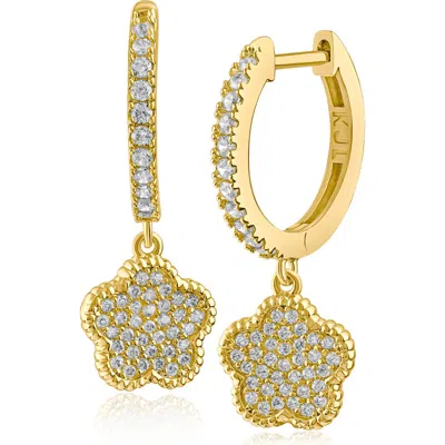 Cz By Kenneth Jay Lane Pavé Cubic Zirconia Clover Drop Huggie Hoop Earrings In Gold