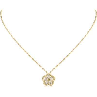 Cz By Kenneth Jay Lane Pavé Cubic Zirconia Clover Pendant Necklace In Gold