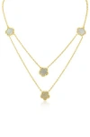 Cz By Kenneth Jay Lane Pavé Cubic Zirconia Clover Station Layered Necklace In Mother Of Pearl/clear/gold