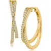 Cz By Kenneth Jay Lane Pavé Cubic Zirconia Crossover Hoop Earrings In Gold
