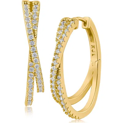 Cz By Kenneth Jay Lane Pavé Cubic Zirconia Crossover Hoop Earrings In Gold