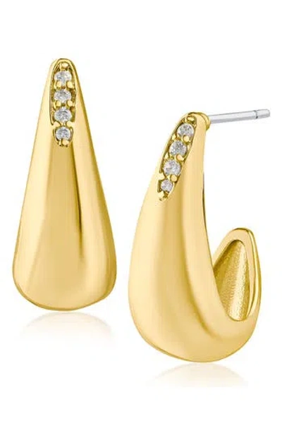 Cz By Kenneth Jay Lane Pavé Cubic Zirconia Curved Teardrop Earrings In Gold