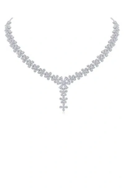 Cz By Kenneth Jay Lane Pavé Cubic Zirconia Floral Y-necklace In Silver