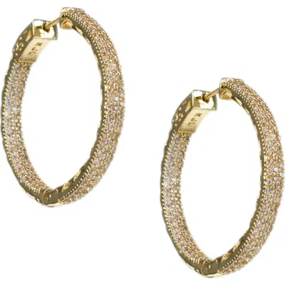 Cz By Kenneth Jay Lane Pavé Cubic Zirconia Inside Out Hoop Earrings In Gold