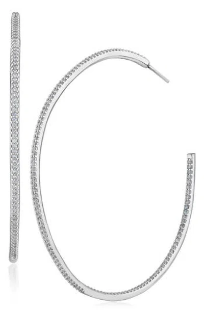 Cz By Kenneth Jay Lane Pavé Cubic Zirconia Inside Out Hoop Earrings In Clear/silver