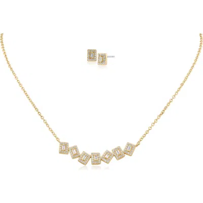 Cz By Kenneth Jay Lane Pavé Cubic Zirconia Scatter Bar Pendant Necklace & Stud Earrings Set In Gold