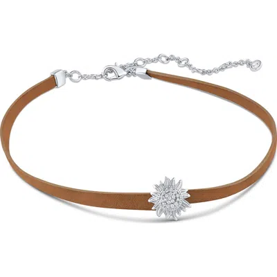 Cz By Kenneth Jay Lane Pavé Cubic Zirconia Sunflower Choker Necklace In Brown