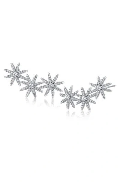 Cz By Kenneth Jay Lane Pavé Cubic Zirconia Triple Star Stud Earrings In Metallic