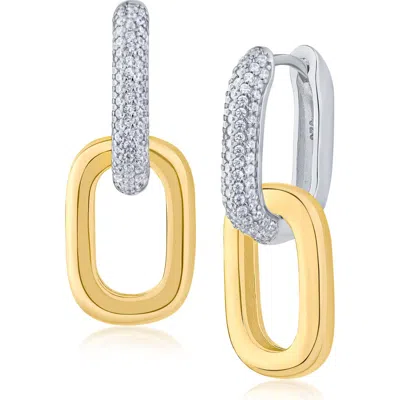Cz By Kenneth Jay Lane Pavé Cubic Zirconia Two-tone Double Link Earrings In Gold