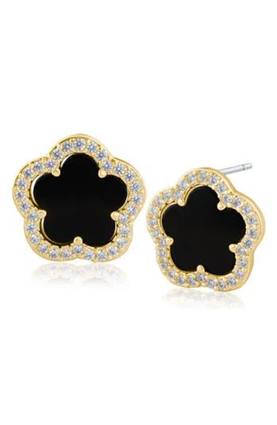 Cz By Kenneth Jay Lane Pavé Cz Clover Stud Earrings In Black