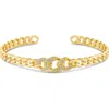 Cz By Kenneth Jay Lane Pavé Frozen Curb Chain Cuff Bracelet In Gold