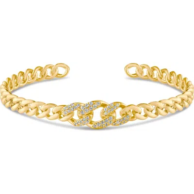 Cz By Kenneth Jay Lane Pavé Frozen Curb Chain Cuff Bracelet In Gold