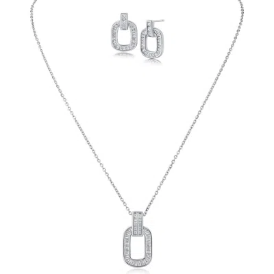 Cz By Kenneth Jay Lane Pavé Link Pendant Necklace & Earrings Set In Metallic