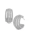Cz By Kenneth Jay Lane Pave Multi Row Hoop Earrings In Silver