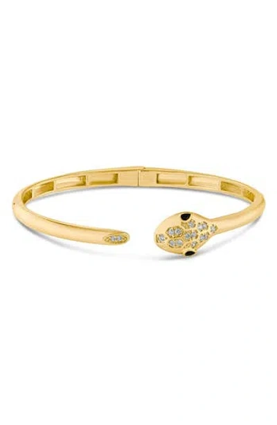 Cz By Kenneth Jay Lane Pavé Snake Head Hinged Bracelet In Gold