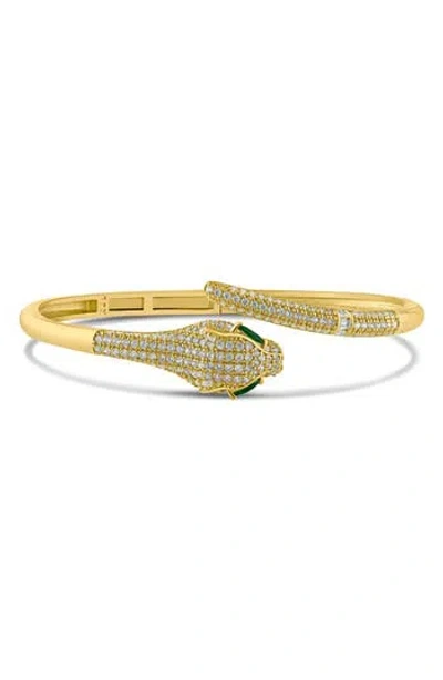 Cz By Kenneth Jay Lane Pavé Snake Hinge Bracelet In Green/gold