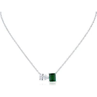 Cz By Kenneth Jay Lane Pear & Emerald Cut Cubic Zirconia Pendant Necklace In Green