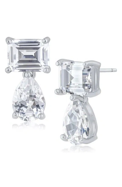 Cz By Kenneth Jay Lane Pear & Emerald-cut Cubic Zirconia Drop Earrings In White