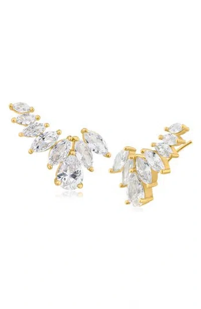 Cz By Kenneth Jay Lane Pear & Marquise Cubic Zirconia Crawler Earrings In Gold