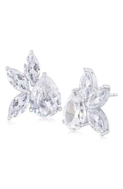Cz By Kenneth Jay Lane Pear & Marquise Cut Cubic Zirconia Cluster Stud Earrings In Transparent