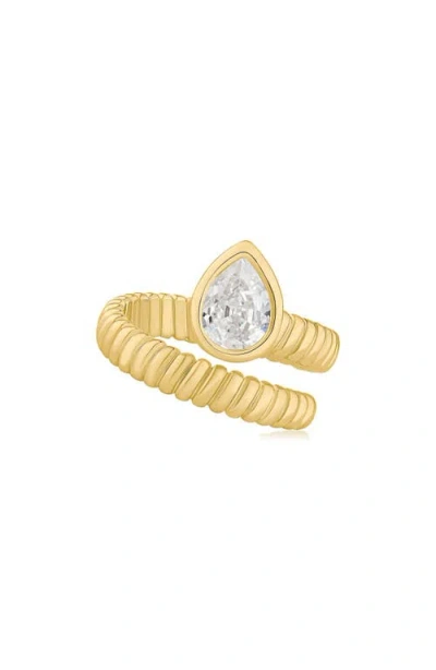 Cz By Kenneth Jay Lane Pear Cubic Zirconia Coil Wrap Ring In Gold