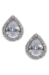 Cz By Kenneth Jay Lane Pear Cubic Zirconia Halo Stud Earrings In Clear Silver