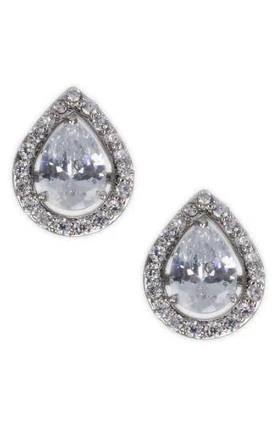 Cz By Kenneth Jay Lane Pear Cubic Zirconia Halo Stud Earrings In Metallic