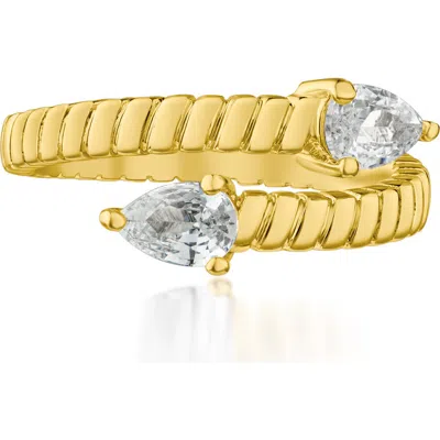 Cz By Kenneth Jay Lane Pear Cubic Zirconia Textured Bypass Ring In Gold