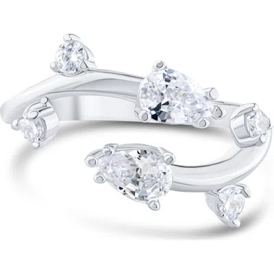 Cz By Kenneth Jay Lane Pear Cubic Zirconia Vine Bypass Ring In Silver