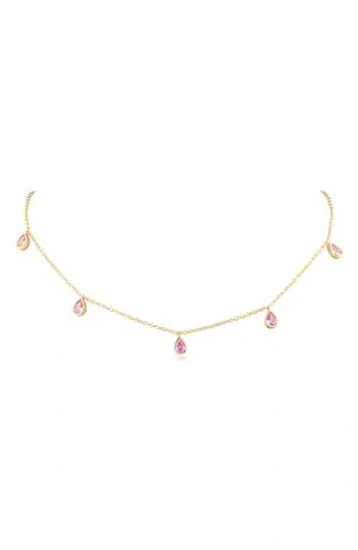 Cz By Kenneth Jay Lane Pear Cut Cubic Zirconia Charm Necklace In Gold