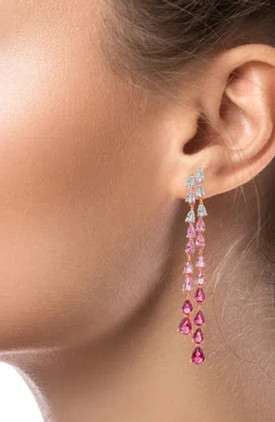 Cz By Kenneth Jay Lane Pear Cut Cubic Zirconia Double Linear Drop Earrings In Pink/rose Gold