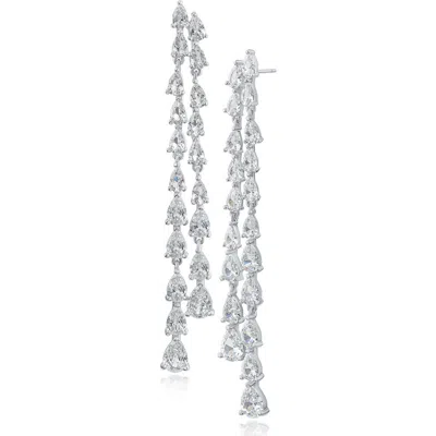 Cz By Kenneth Jay Lane Pear Cut Cubic Zirconia Double Row Drop Earrings In White