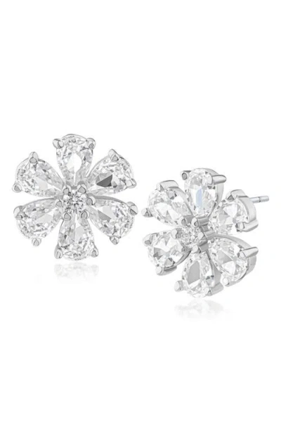 Cz By Kenneth Jay Lane Pear Cut Cubic Zirconia Floral Stud Earrings In Metallic