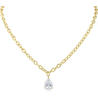 Cz By Kenneth Jay Lane Pear Cut Cubic Zirconia Pendant Necklace In Gold