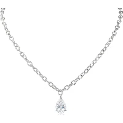 Cz By Kenneth Jay Lane Pear Cut Cubic Zirconia Pendant Necklace In Metallic