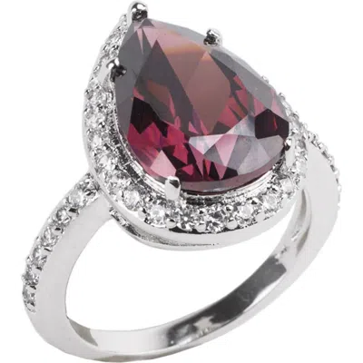Cz By Kenneth Jay Lane Pear Cut Cz Halo Ring In Garnet/clear Silver