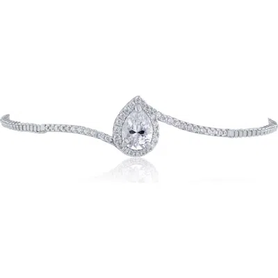 Cz By Kenneth Jay Lane Pear Halo Cubic Zirconia Bolo Bracelet In Metallic