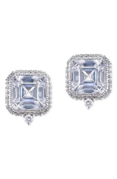 Cz By Kenneth Jay Lane Princess Cut Cubic Zirconia Pave Trim Stud Earrings