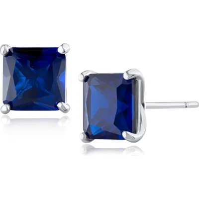 Cz By Kenneth Jay Lane Radiant Princess Cut Stud Earrings In Blue