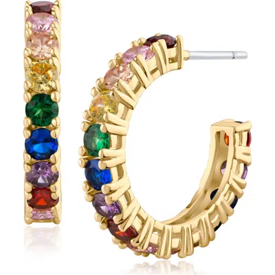 Cz By Kenneth Jay Lane Rainbow Cubic Zirconia Hoop Earrings In Gold