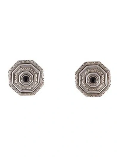 Pre-owned Cz By Kenneth Jay Lane Resin Octagon Clip-on Earrings In Black